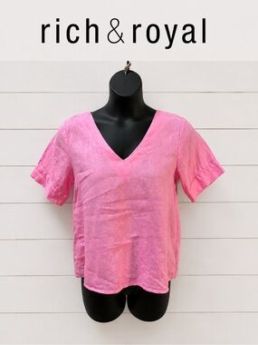 RICH & ROYAL – Pink Linen Top (Estimated M)